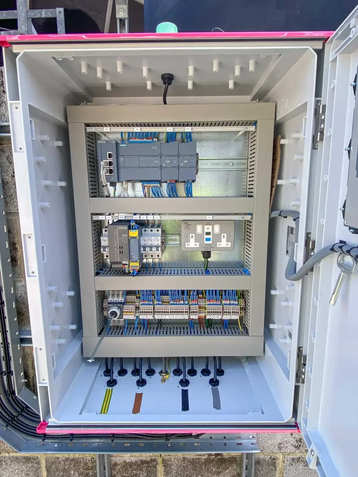 Nexus Automation Ltd Electrical installation on control panel inside with wires